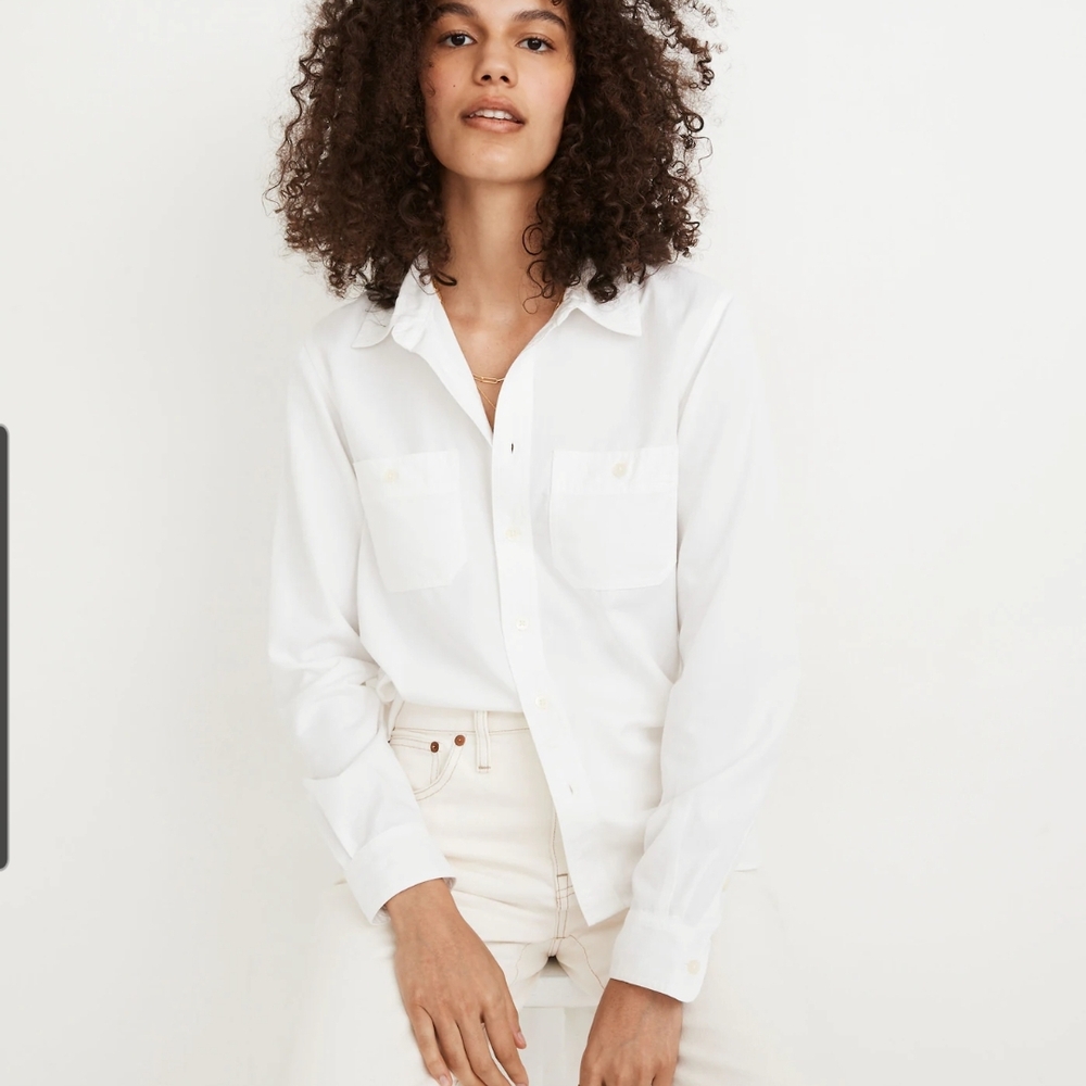 Madewell White Fitted Long Sleeve Button Down